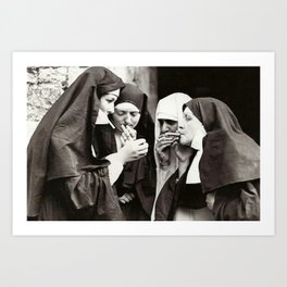 Nuns Smoking Vintage Photograph 1931 Art Print