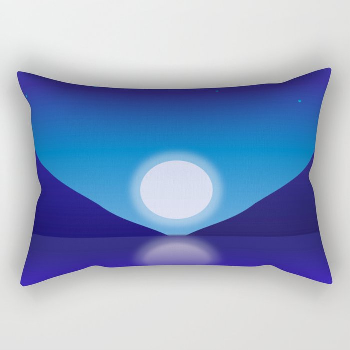 Full Moon Night Scene in  Blue Rectangular Pillow