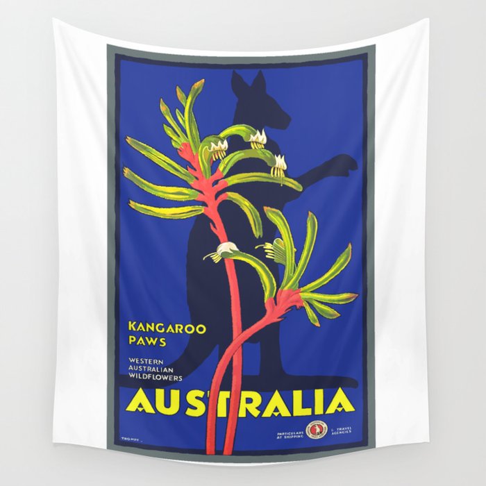 1930 AUSTRALIA Kangaroo Paws Wildflowers Travel Poster Wall Tapestry