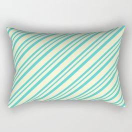[ Thumbnail: Light Yellow and Turquoise Colored Lined Pattern Rectangular Pillow ]
