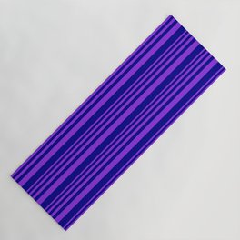 [ Thumbnail: Purple & Dark Blue Colored Lined/Striped Pattern Yoga Mat ]
