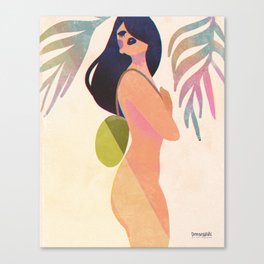 Tropical Beach Girl, Tracy Coconut Canvas Print