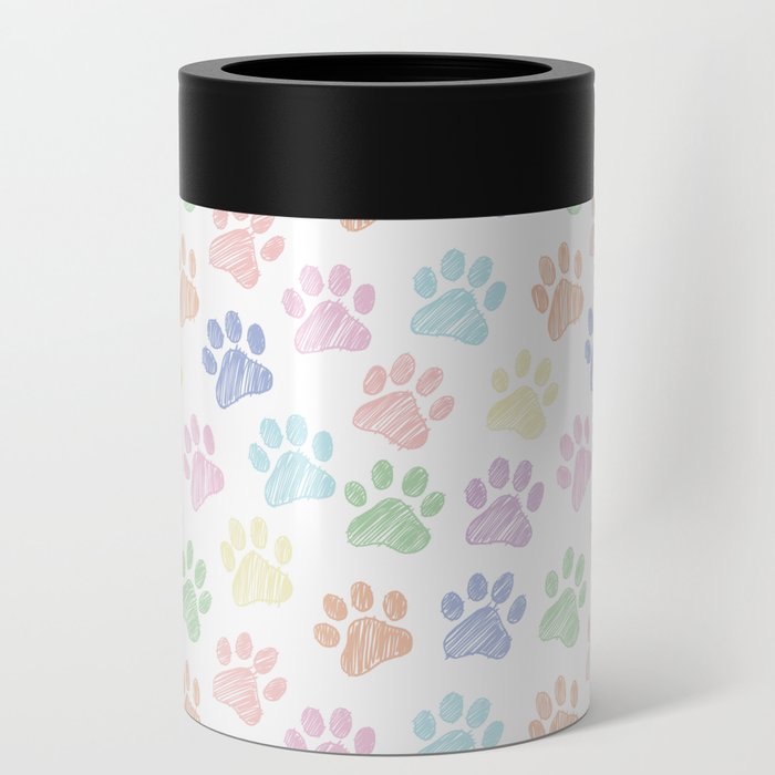 Colorful Paws doodle seamless pattern. Digital Illustration Background. Can Cooler