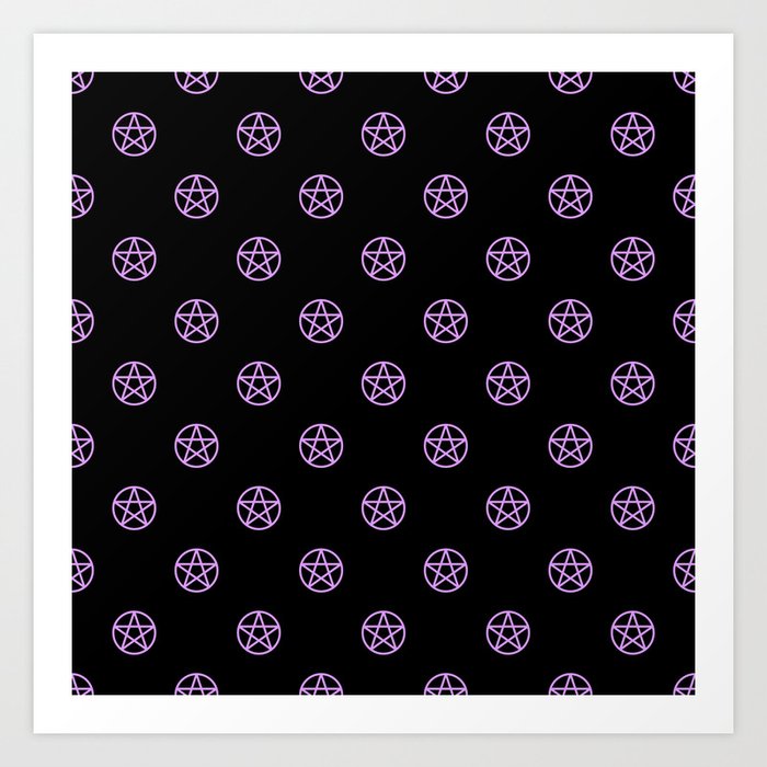 Purple Pentacle Pattern on Black Art Print