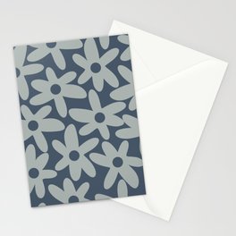 Daisy Time Retro Floral Pattern Neutral Blue Gray  Stationery Card