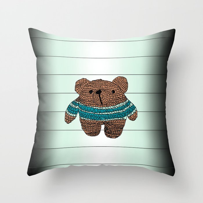 Cute Crochet Teddy Bear Design Throw Pillow by SoniasArtwork
