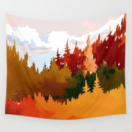 Burnt Orange Watercolor Autumn Landscape Wall Tapestry