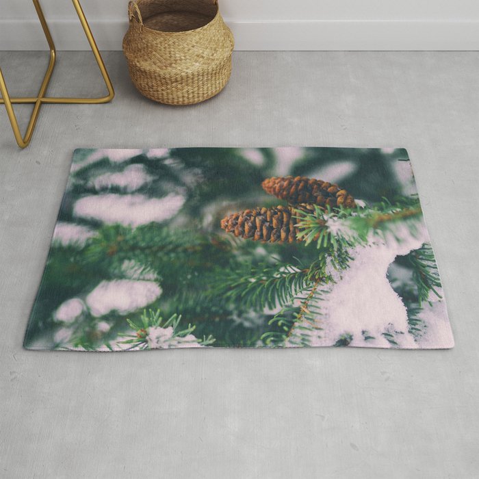 Frosty Pine Cones Evergreen Tree (Color) Rug