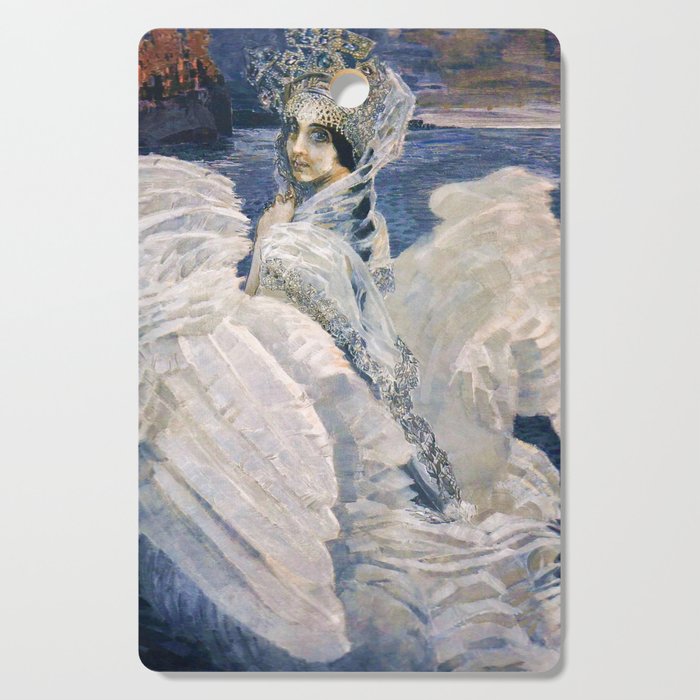 The swan princess female ballet swan lake still life portrait painting by Mikhail Vrubel Cutting Board