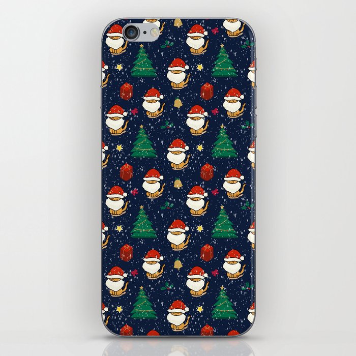 Santa Cats in Snowy Background Pattern iPhone Skin
