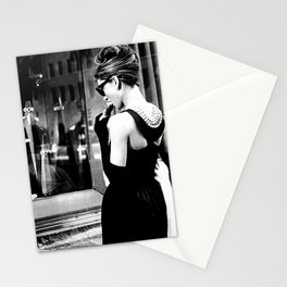 Audrey Hepburn in Black Gown, Jewelry, Vintage Black and White Art Stationery Card