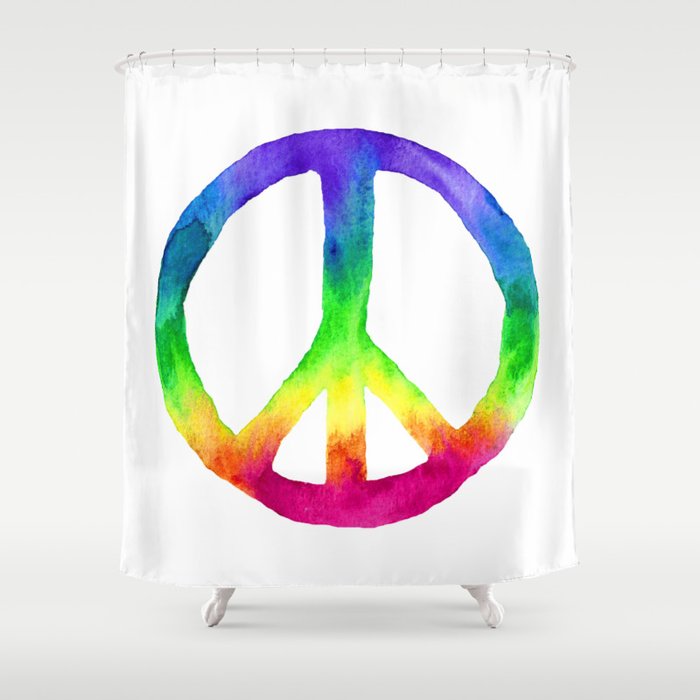 Rainbow Watercolor Peace Sign Shower Curtain By Laurabethlove