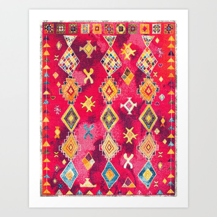 Lovely Heritage Pink Traditional Moroccan Berber Style Pattern Art Print
