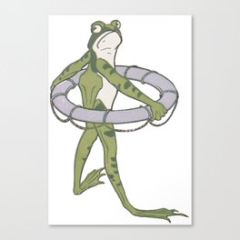 Frog with Swim Ring Vintage Art Canvas Print