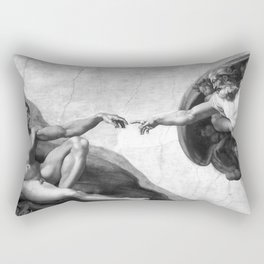 Black and White Creation of Adam Painting by Michelangelo Sistine Chapel Rectangular Pillow