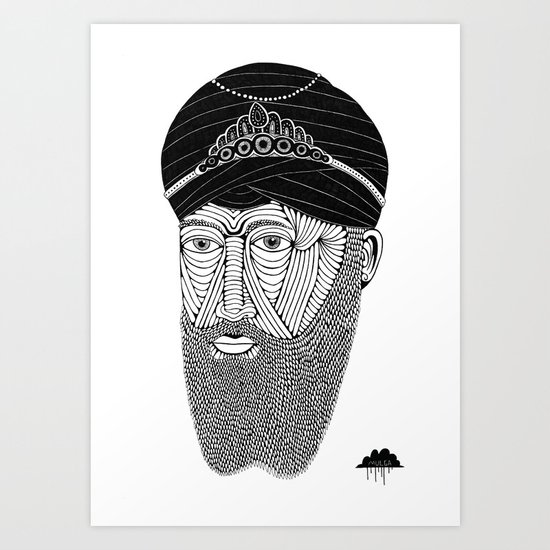 Sikh Guru with Fully Sick Beard and Bejeweled Turban Art Print