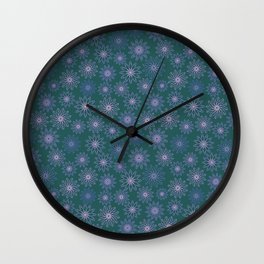 Geometrical rotated flowers in Lila, pink and green Wall Clock