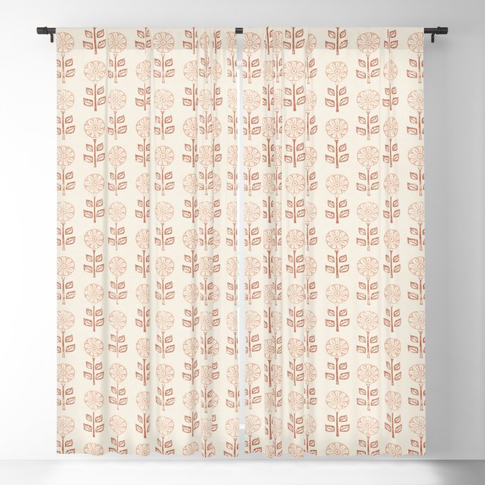 block print floral - terracotta cream Blackout Curtain