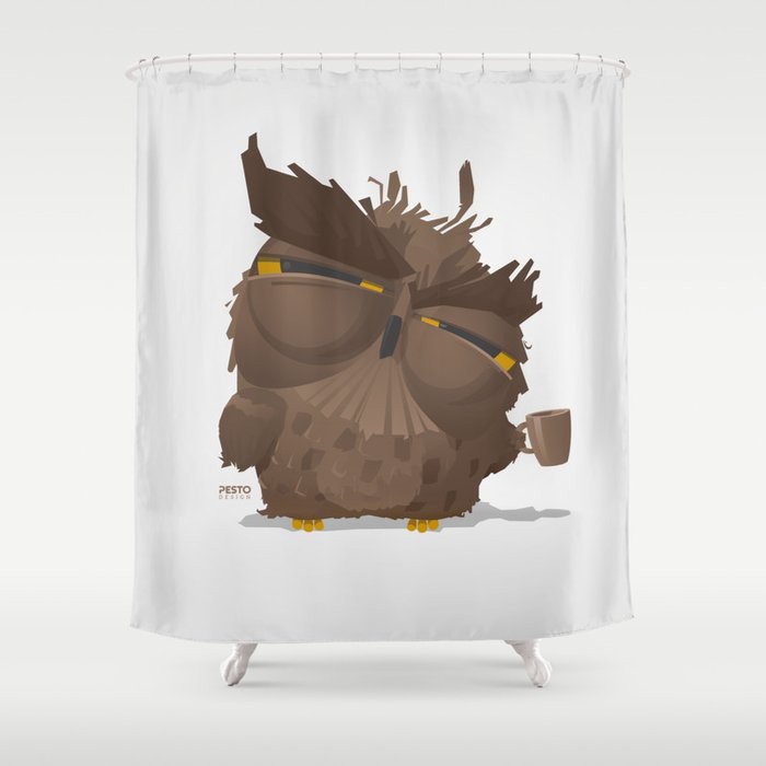 Grumpy coffee owl Shower Curtain