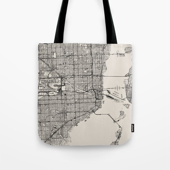 USA, Miami Map - Black and White Tote Bag