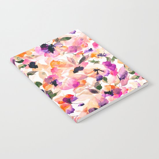 Chic Floral Pattern Pink Orange Pastel Watercolor Notebook