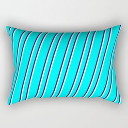 [ Thumbnail: Aqua, Midnight Blue, and White Colored Stripes Pattern Rectangular Pillow ]