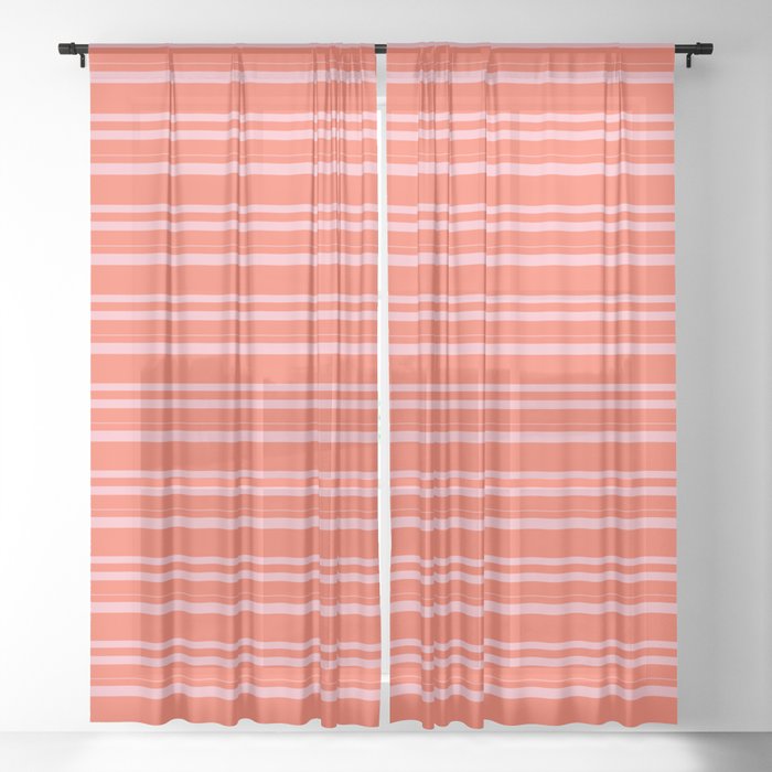 Red & Light Pink Colored Lined Pattern Sheer Curtain