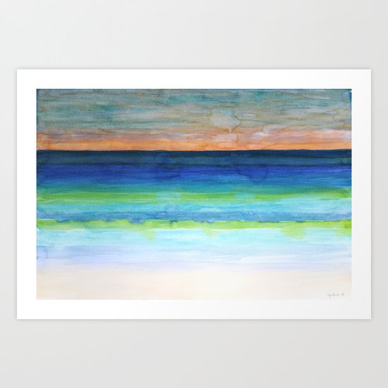 White Beach at Sunset Art Print