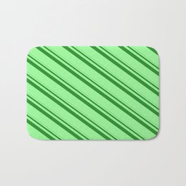 [ Thumbnail: Forest Green & Green Colored Lined/Striped Pattern Bath Mat ]