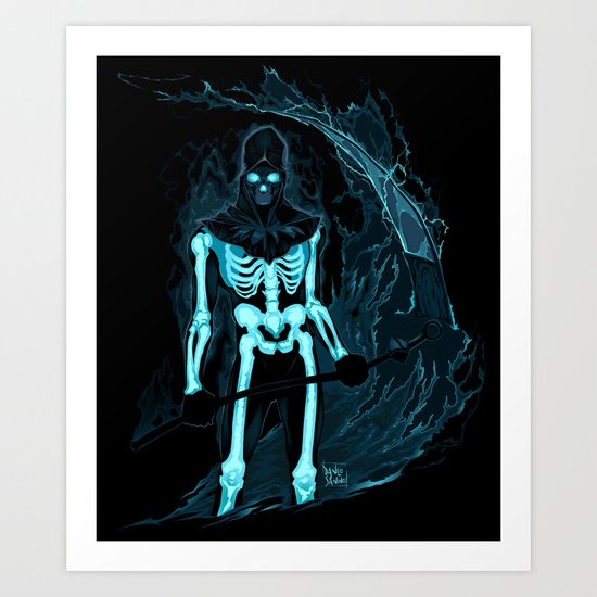 Demon with a scythe in the fire Art Print