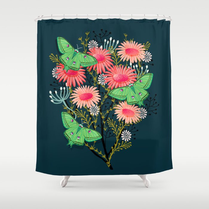 Luna Moth Florals by Andrea Lauren  Shower Curtain