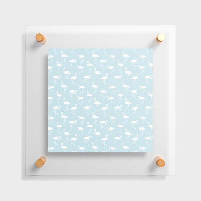 White flamingo silhouettes seamless pattern on baby blue background Floating Acrylic Print