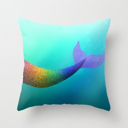 Underwater Swimming Mermaid Fins Rainbow Throw Pillow