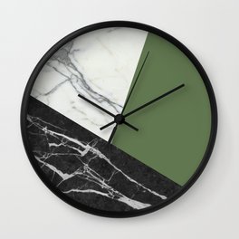 Black and White Marble with Pantone Kale Wall Clock