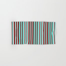 [ Thumbnail: Turquoise, Dark Red, and Light Grey Colored Pattern of Stripes Hand & Bath Towel ]