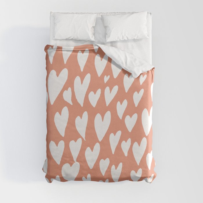 Valentines day hearts explosion - coral Duvet Cover