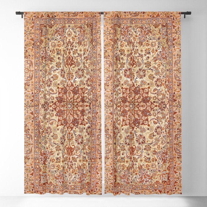Persia Isfahan 19th Century Authentic Colorful Muted Cream Blush Tan Vintage Patterns Blackout Curtain
