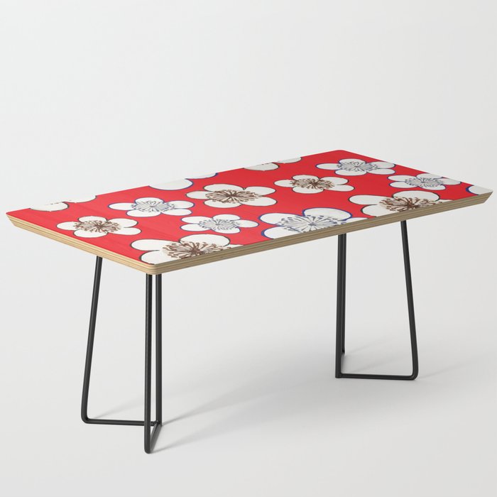 Japanese Kamon Collection Red Flower Pattern Coffee Table
