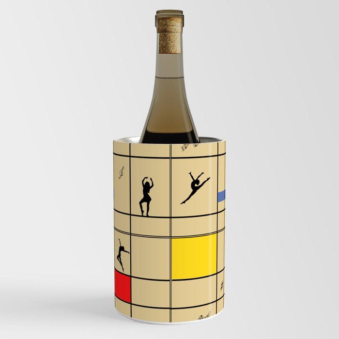 Dancing like Piet Mondrian - Composition with Red, Yellow, and Blue on the light orange background Wine Chiller