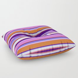 [ Thumbnail: Colorful Chocolate, Indigo, Medium Slate Blue, Light Cyan, and Orchid Colored Stripes Pattern Floor Pillow ]
