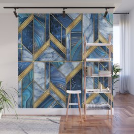 Art Deco Gold + Midnight Blue Marble Abstract Geometry Wall Mural