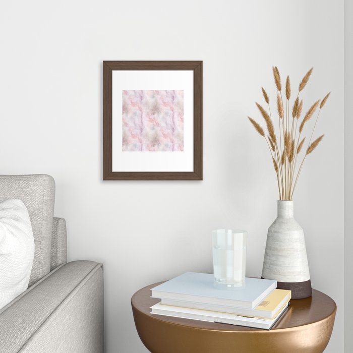 Mauve pink lilac white watercolor paint splatters Framed Art Print