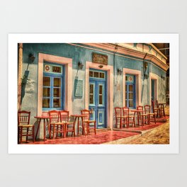 Pastel Cafe Peloponnese Greece Art Print
