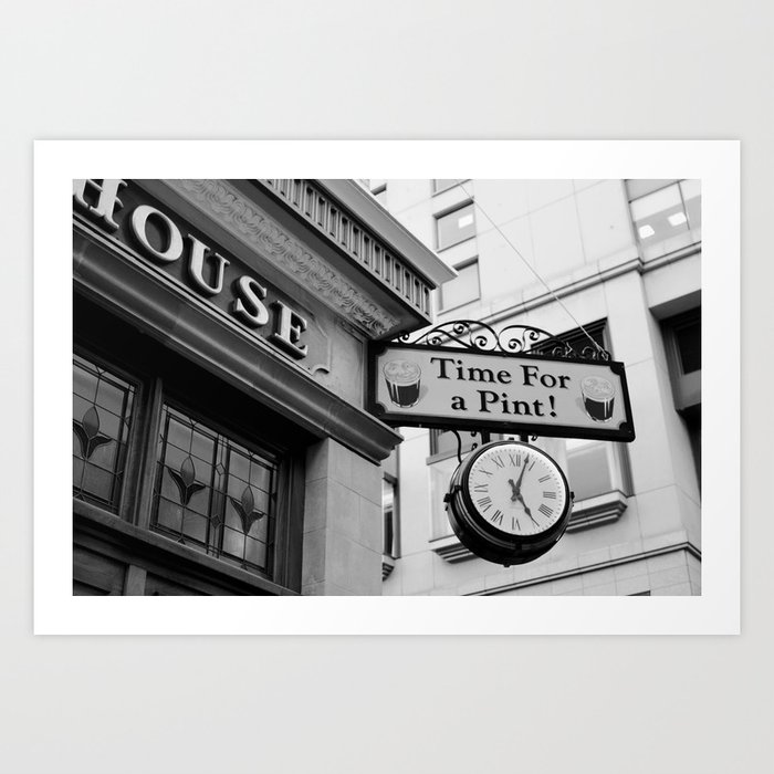Time for a beer, vintage bar sign in black and white | Moment of relax Art Print