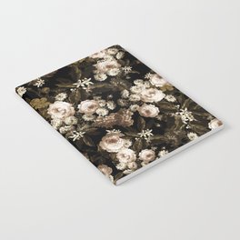 Antique Botanical Sepia Roses And Chamomile Midnight Garden Notebook