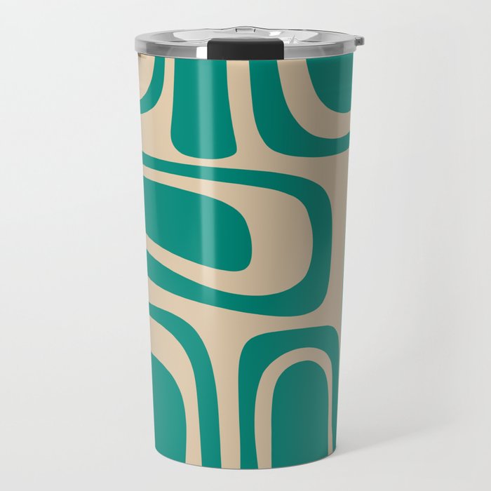 Palm Springs - Midcentury Modern Abstract Pattern in Mid Mod Turquoise Teal and Beige  Travel Mug