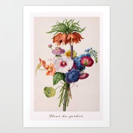 Pretty Spring Bouquet of Pink, Blue, & Orange Flowers Art Print