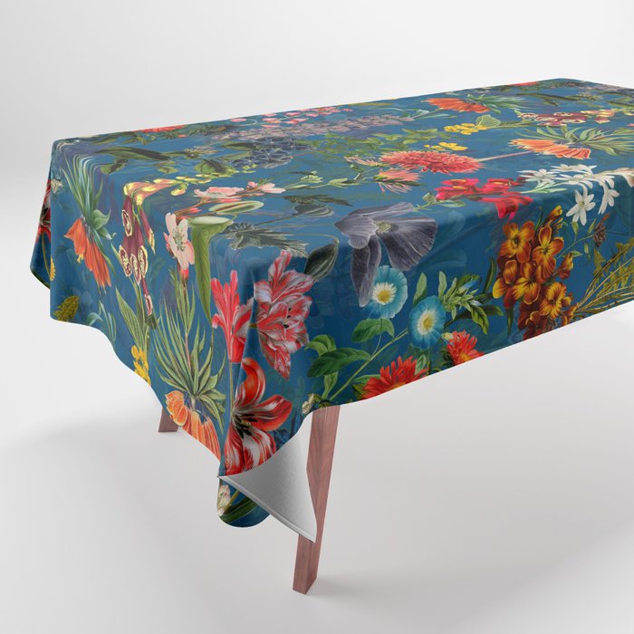 Vintage & Shabby Chic - Blue Midnight Spring Botancial Flower Garden Tablecloth