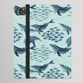  seamless pattern of whales and schools of fish in blue with gray colors iPad Folio Case