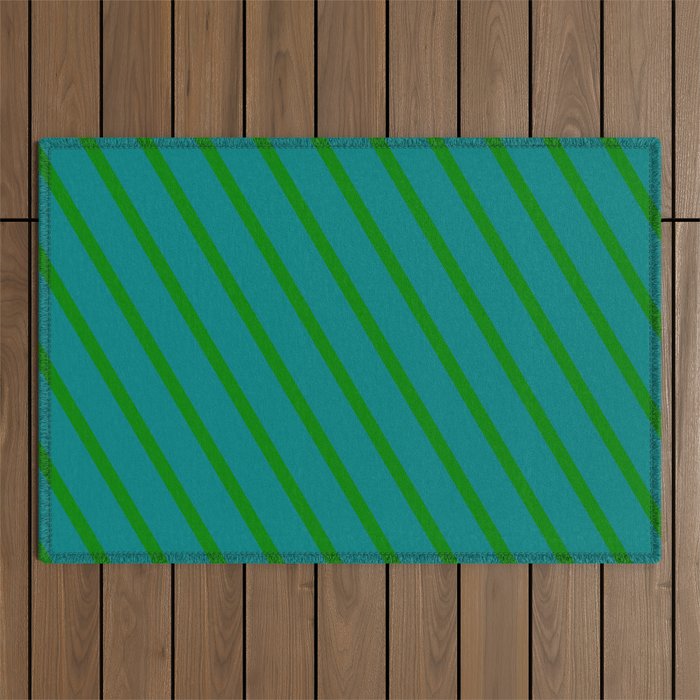 Teal & Green Colored Stripes/Lines Pattern Outdoor Rug